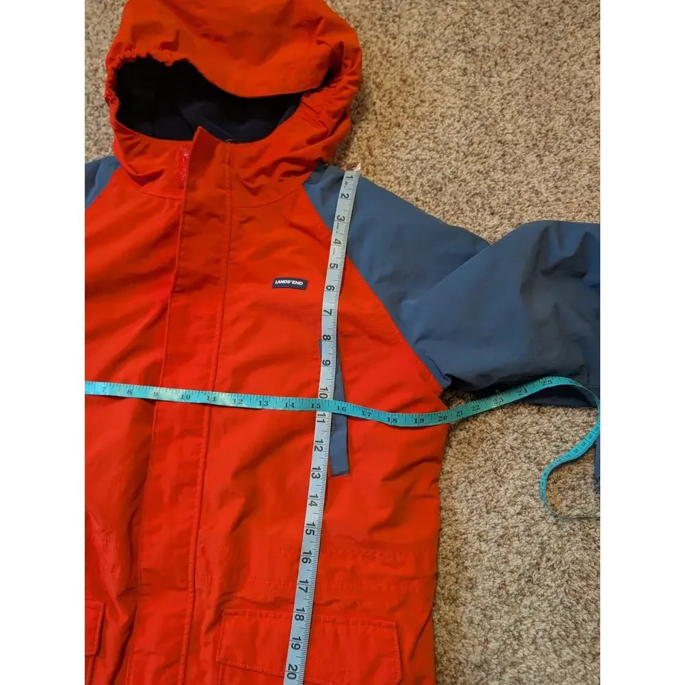 Lands' End Boys L 14-16 Orange Blue Hooded Winter Jacket Squall Parka Coat